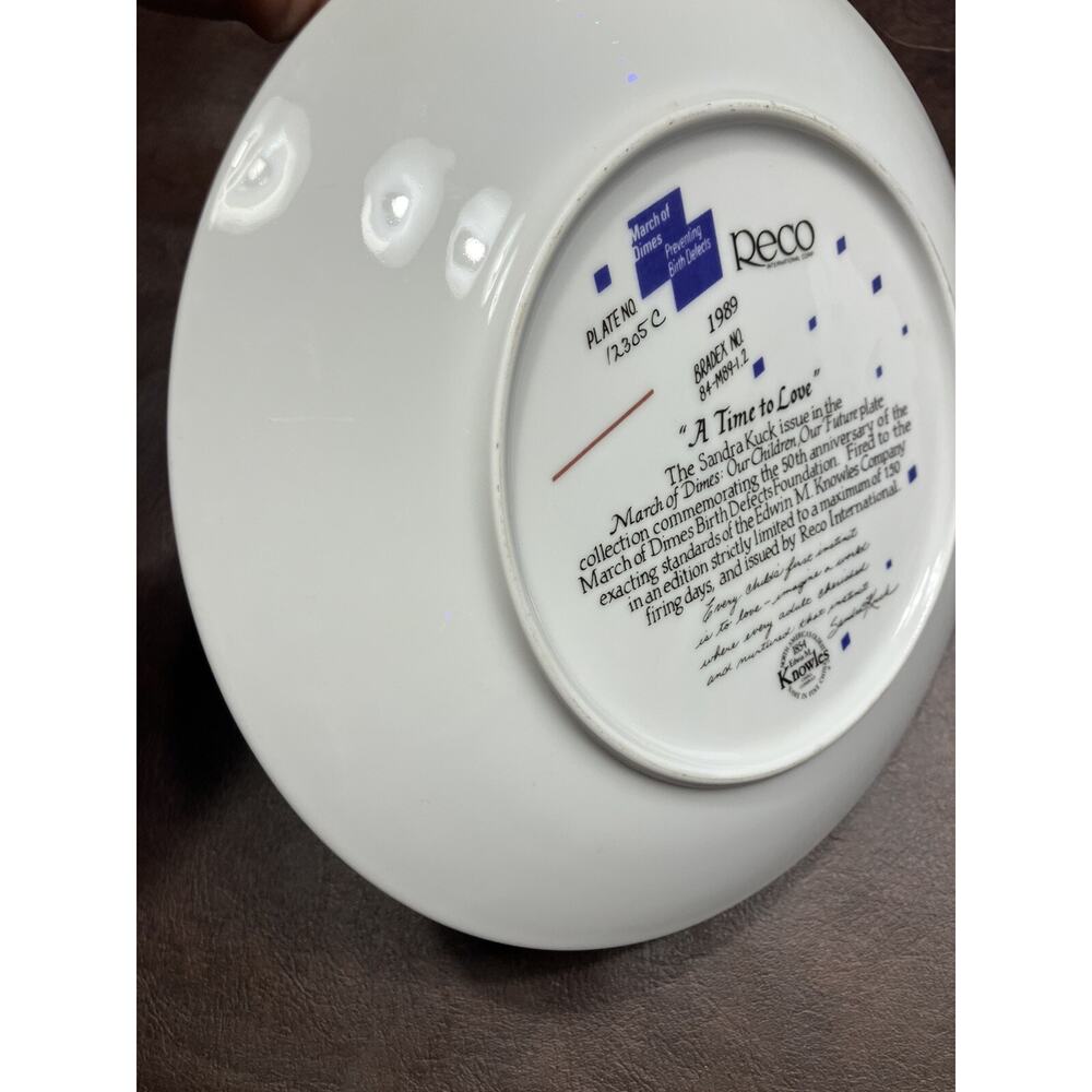 "Reco “A Time To Love" Collector Plate Sandra Kuck 1989 March of Dimes #12305C - Picture 5 of 8